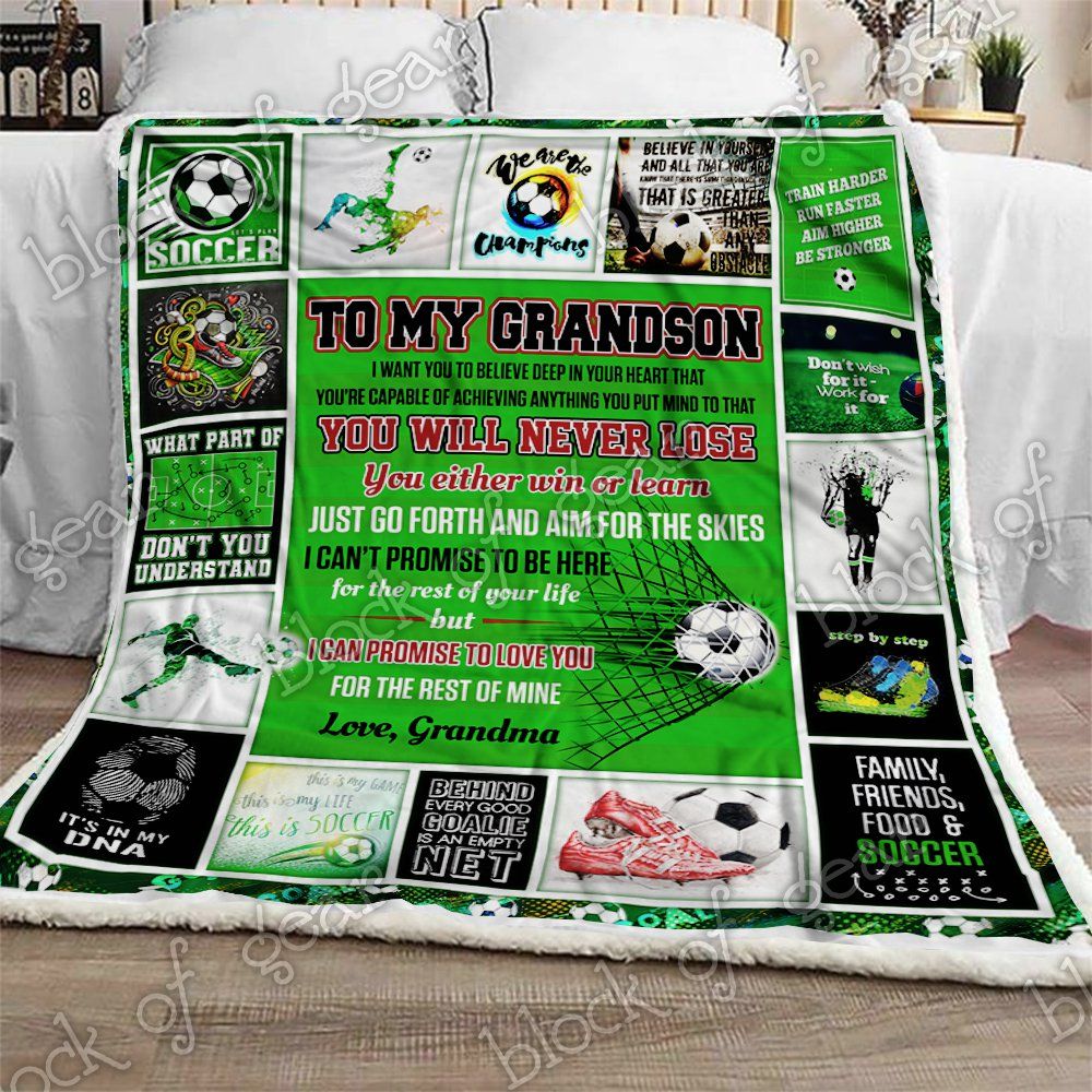 Soccer Grandson Love Grandma Sherpa Fleece Blanket
