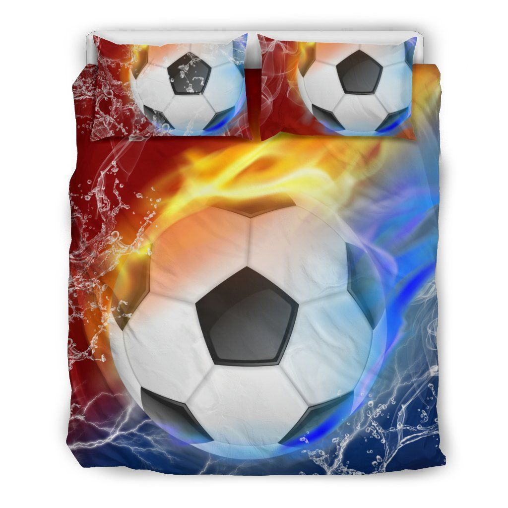 Soccer Red And Blue Flames Bedding Set