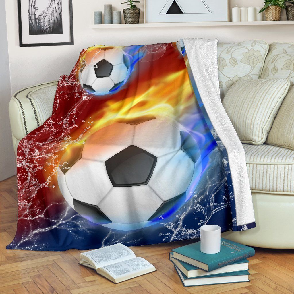 Soccer Red And Blue Flames Sherpa Fleece Blanket