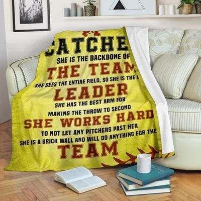 Softball Catcher She Is The Backbone Sherpa Fleece Blanket