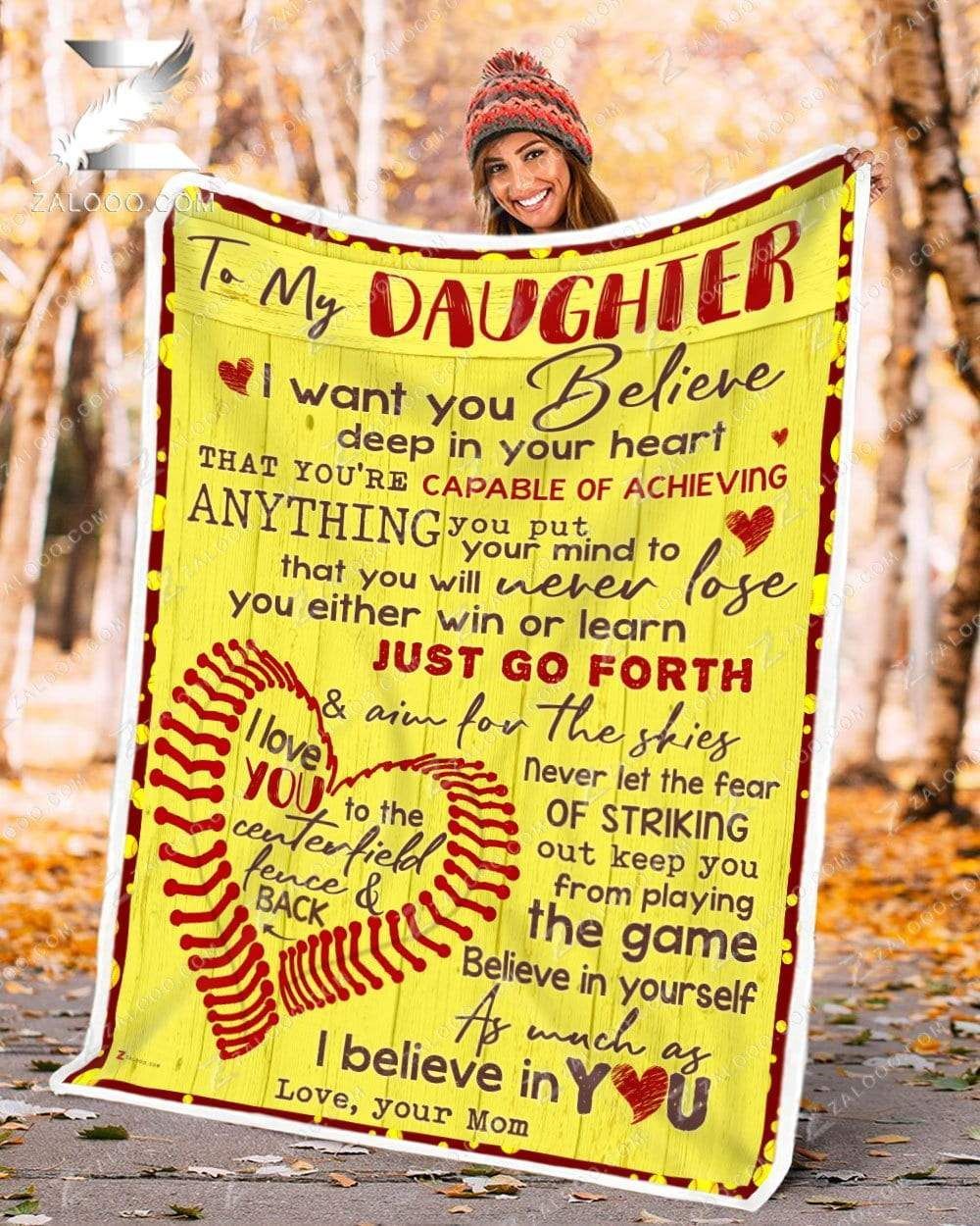 Softball Daughter Mom I Love You To The Centerfield Fence And Back Sherpa Fleece Blanket
