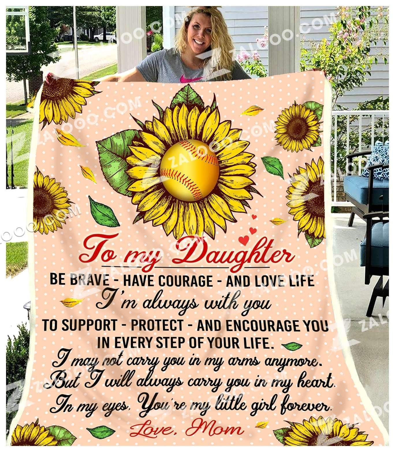 Softball Daughter Mom Sunflower Sherpa Fleece Blanket