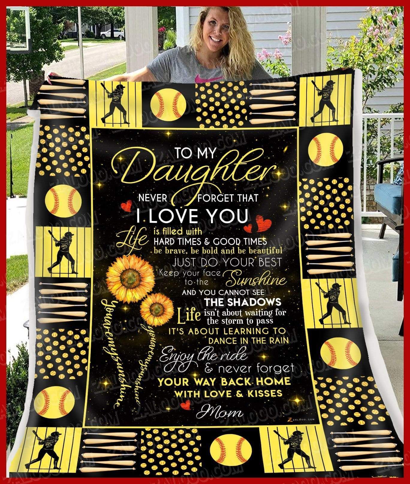 Softball Daughter Mom You Are My Sunshine Sherpa Fleece Blanket