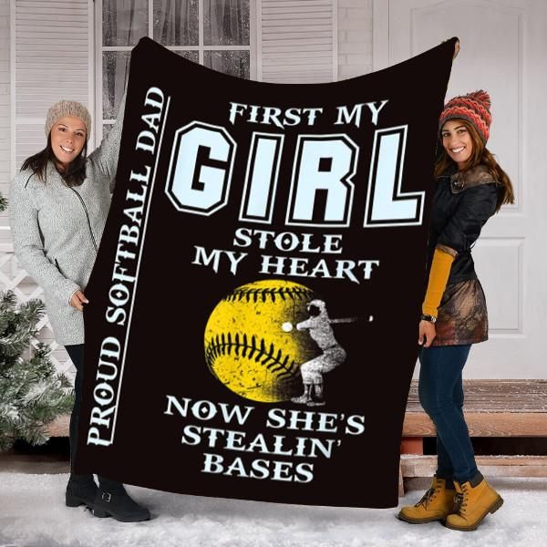 Softball First My Girl Stole My Heart Sherpa Fleece Blanket
