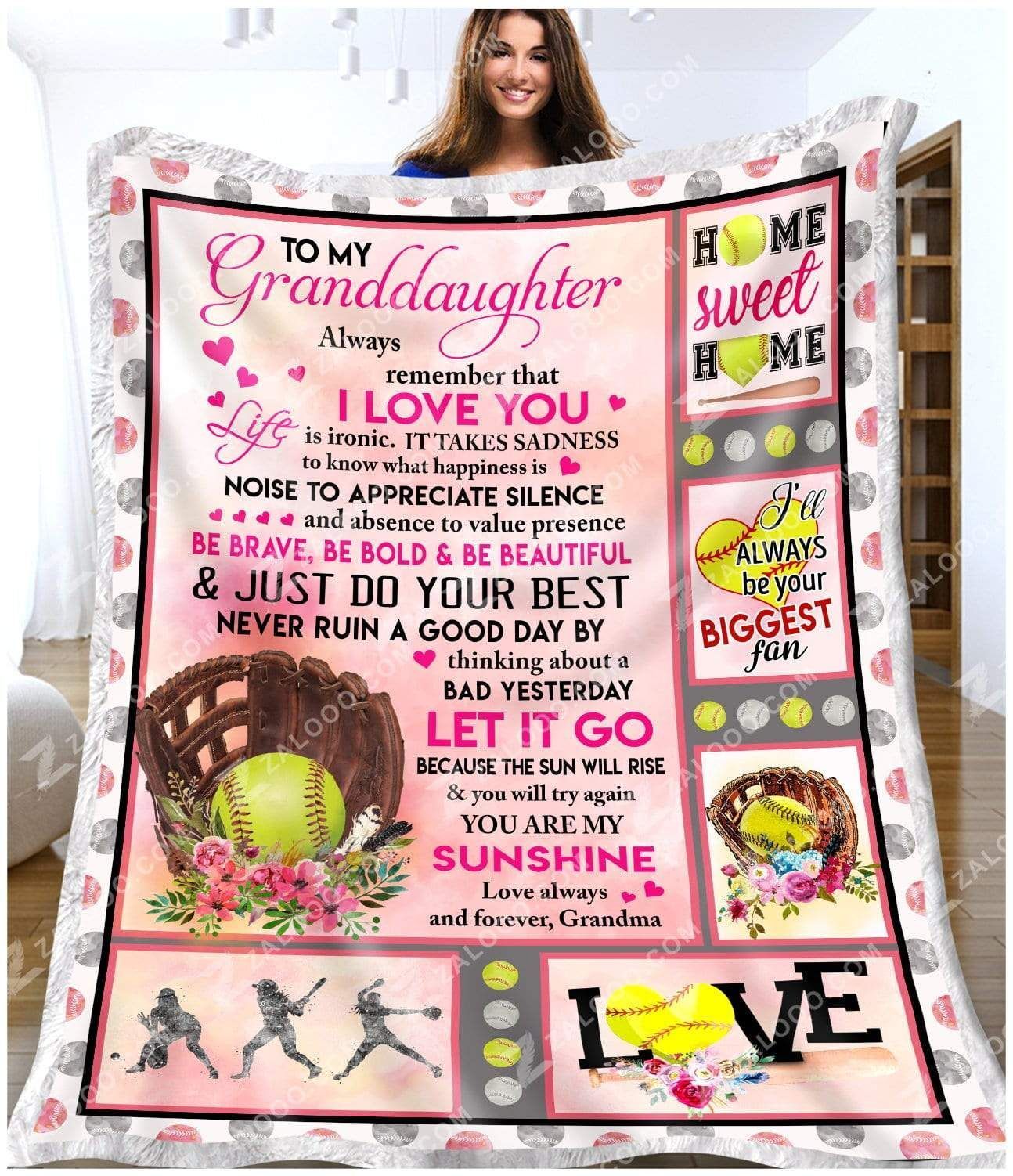 Softball Granddaughter Grandma Let It Go Sherpa Fleece Blanket