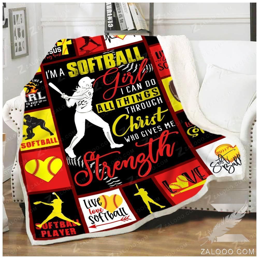 Softball I Am A Softball Girl Sherpa Fleece Blanket