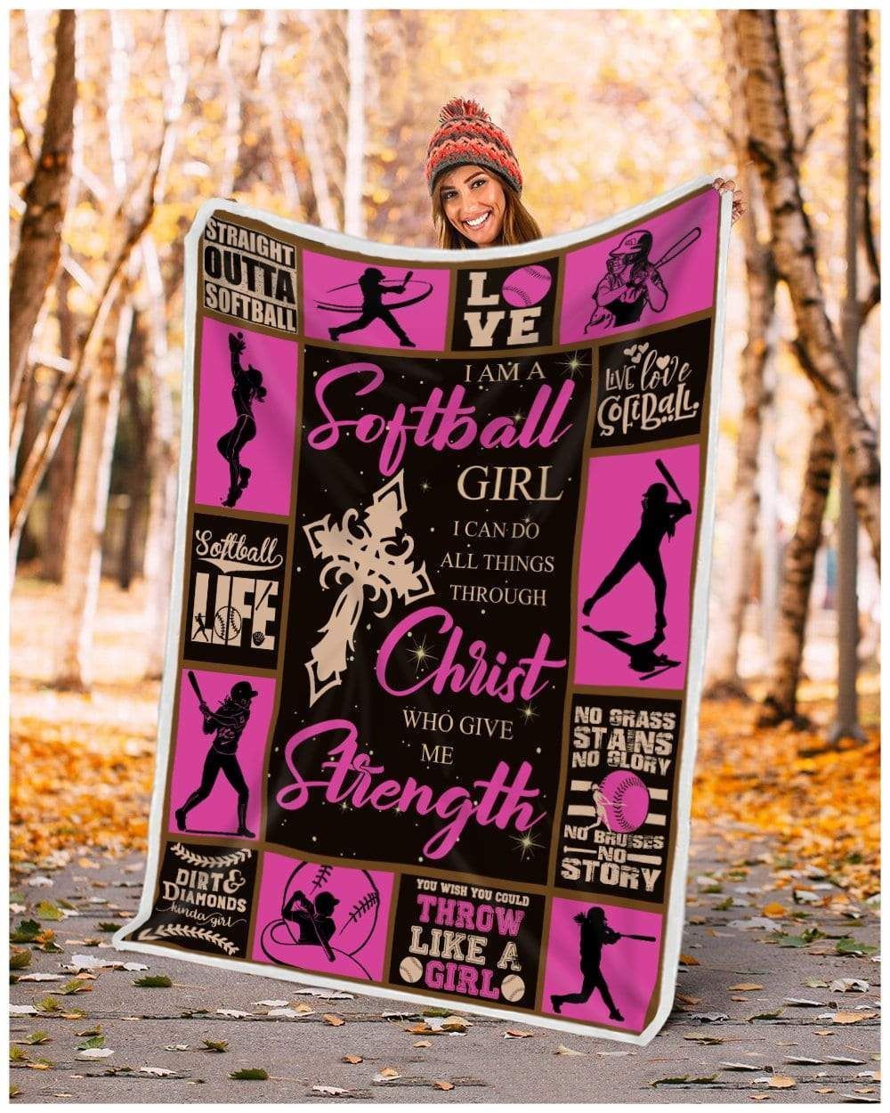 Softball I Can Do All Things Sherpa Fleece Blanket