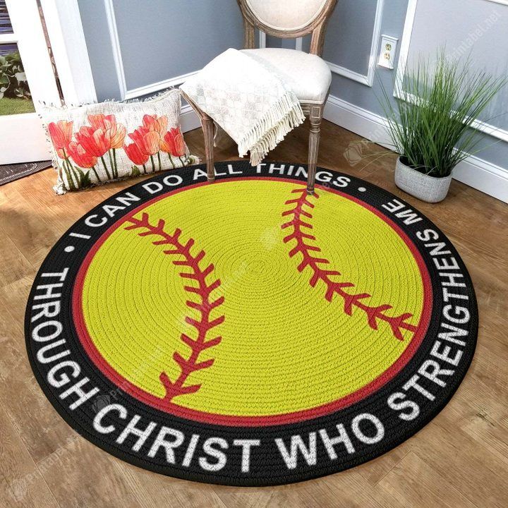 Softball I Can Do All Things Round Carpet