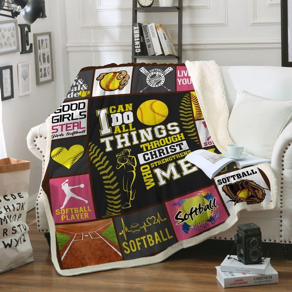Softball I Can Do Sherpa Fleece Blanket