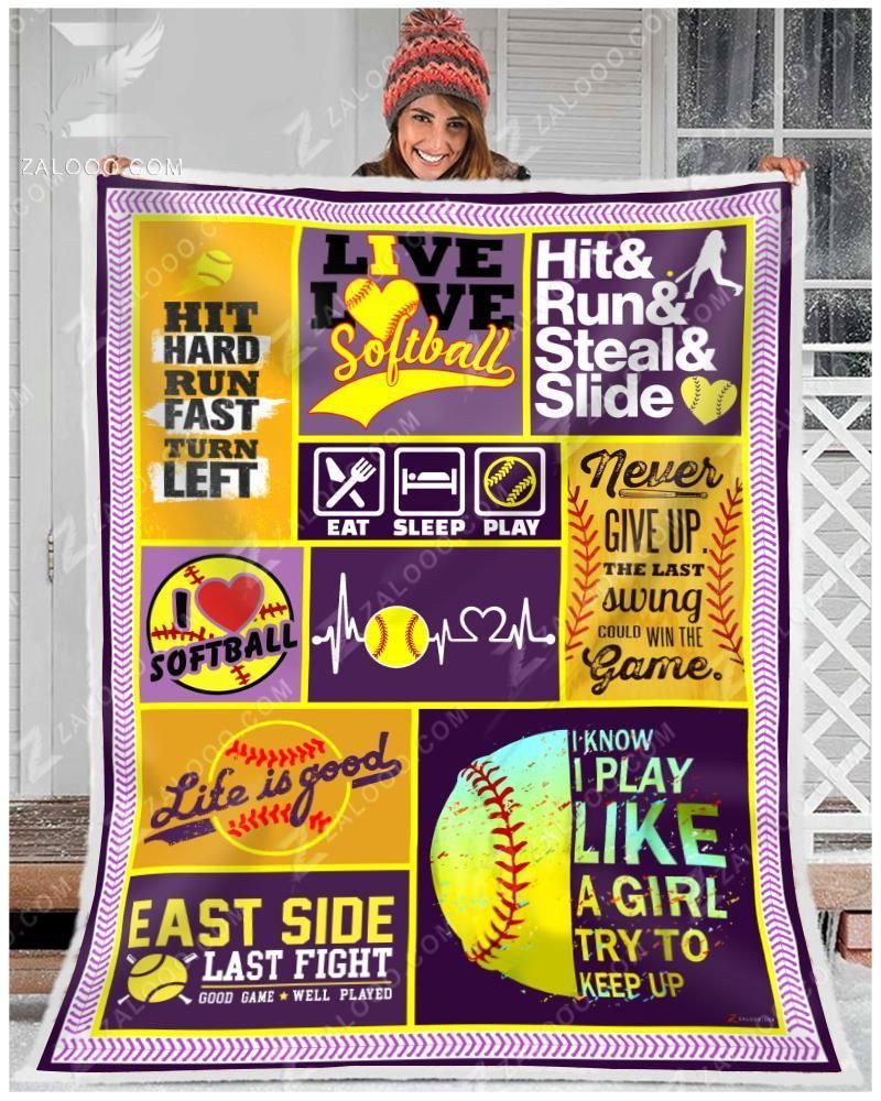 Softball I Know I Play Like A Girl Try To Keep Up Sherpa Fleece Blanket