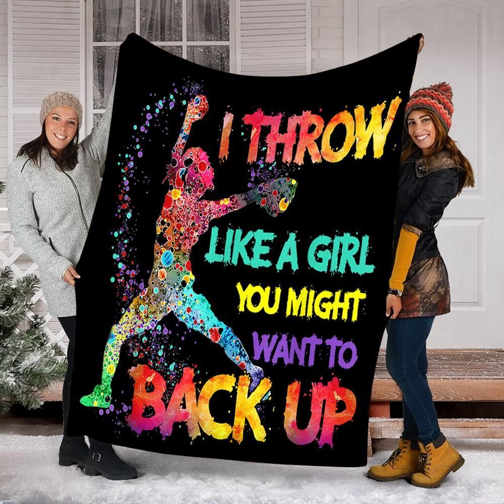 Softball I Throw Like A Girl You Might Want To Back Up Sherpa Fleece Blanket