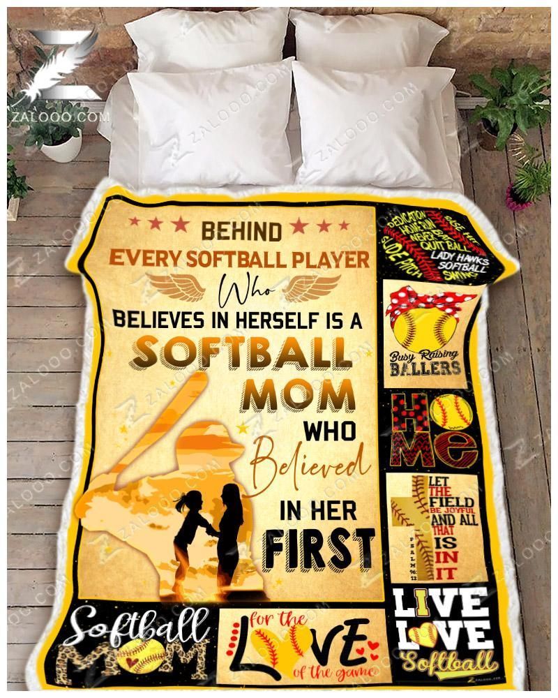 Softball Mom Behind Every Softball Player Sherpa Fleece Blanket