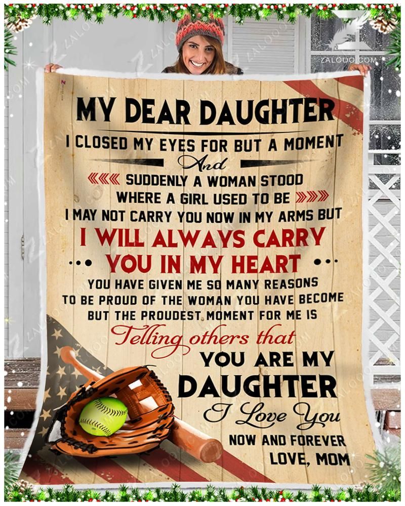 Softball My Dear Daughter Love Mom Sherpa Fleece Blanket