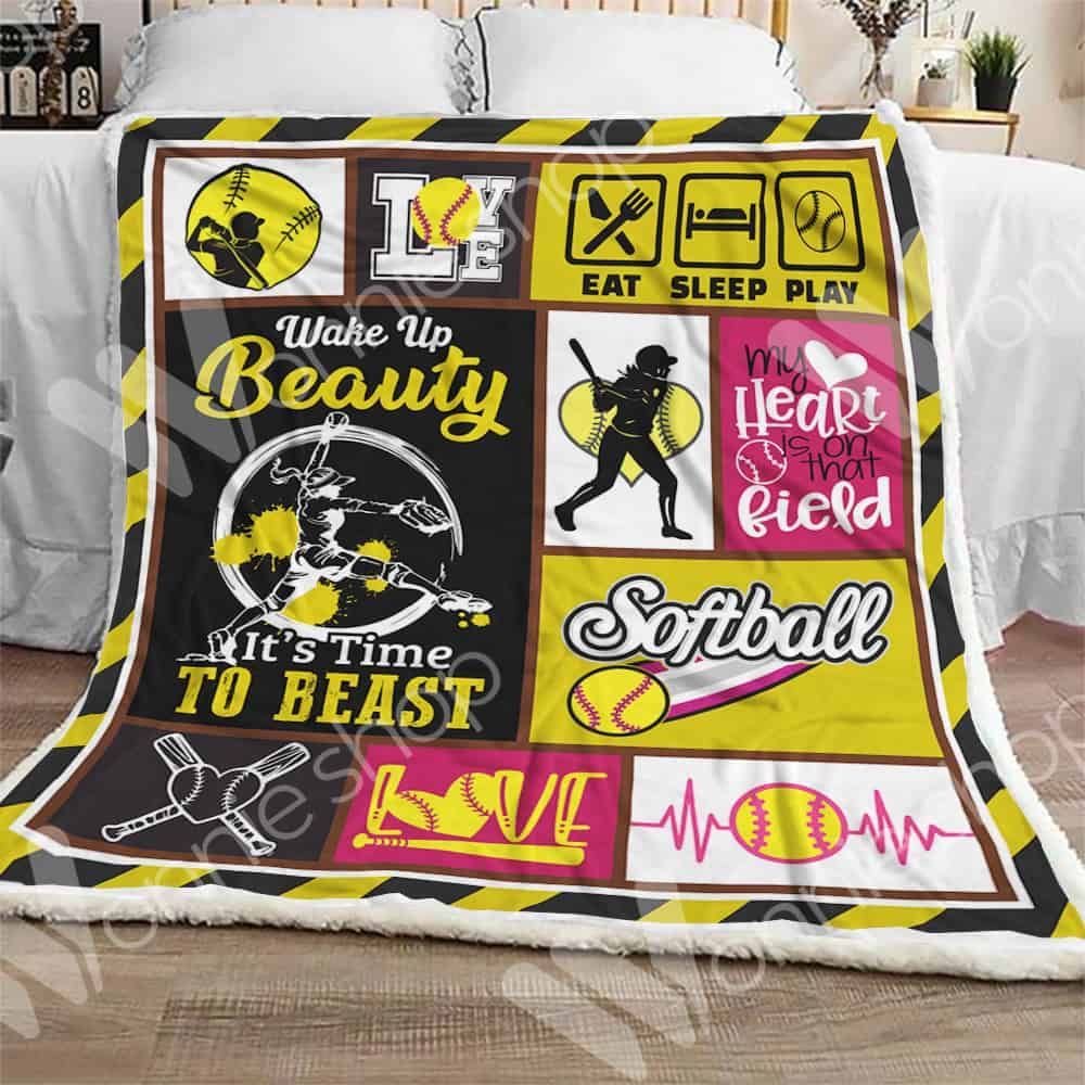 Softball My Heart Is On That Field Sherpa Fleece Blanket