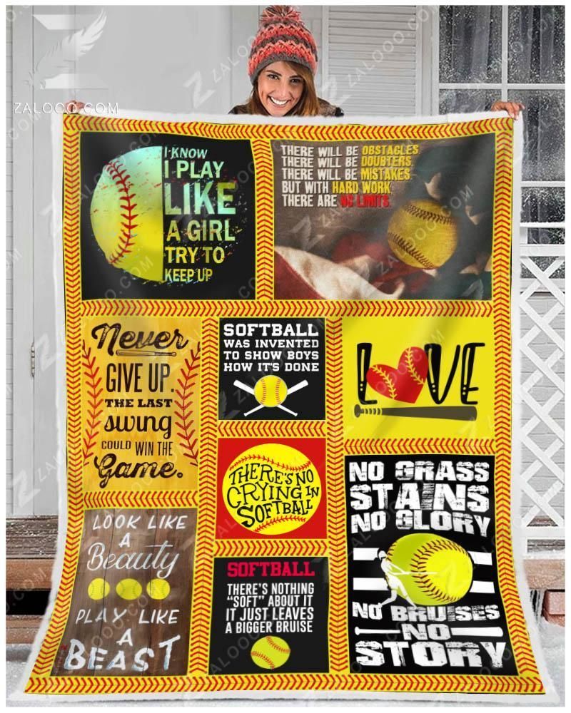 Softball Never Give Up Sherpa Fleece Blanket