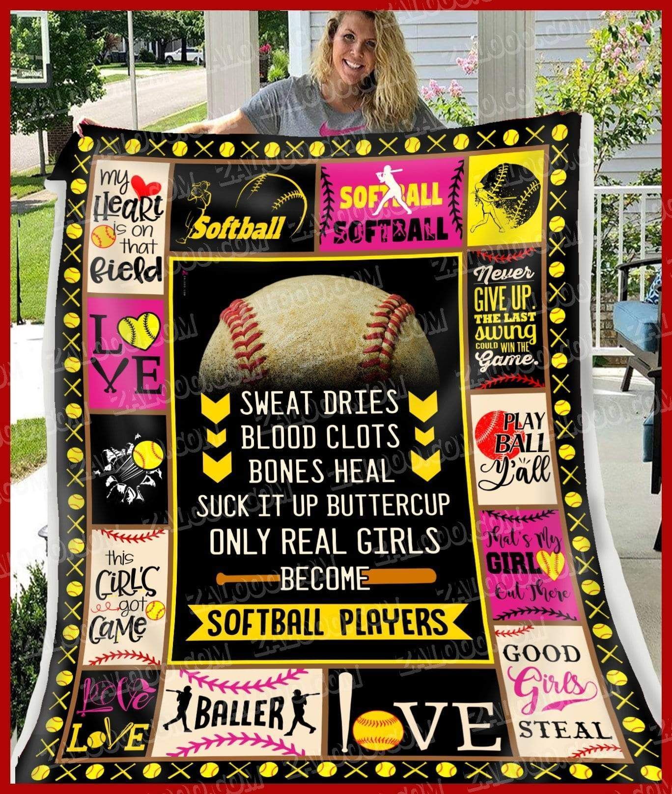 Softball Only Real Girls Become Softball Players Sherpa Fleece Blanket