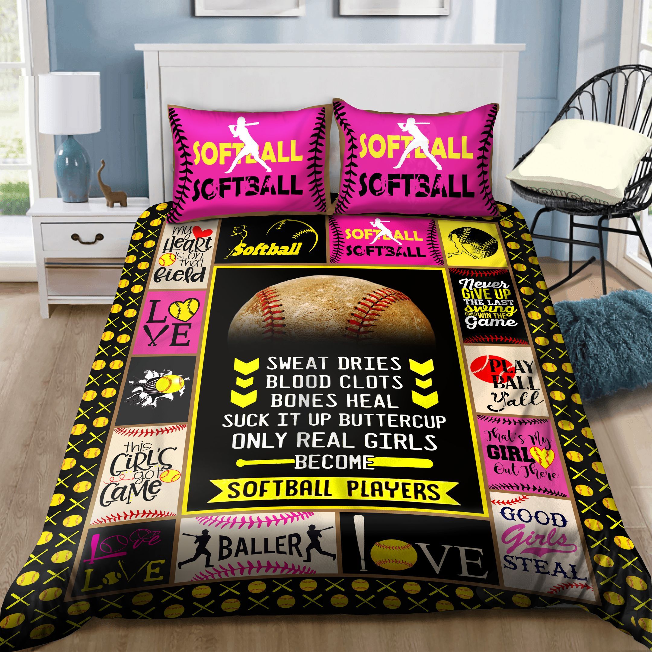 Softball Only Real Girls Become Softball Players Bedding Set