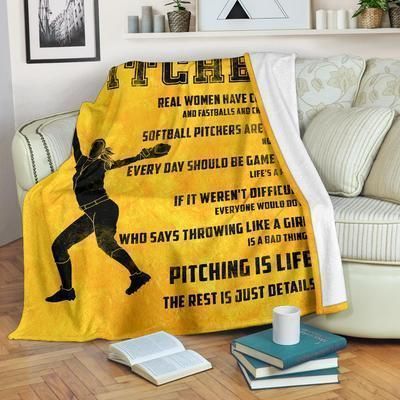 Softball Pitcher Sherpa Fleece Blanket
