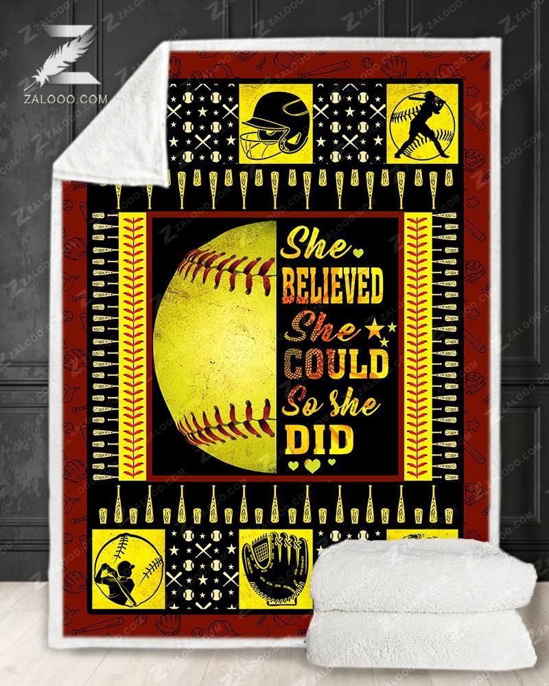 Softball She Believed She Could So She Did Sherpa Fleece Blanket