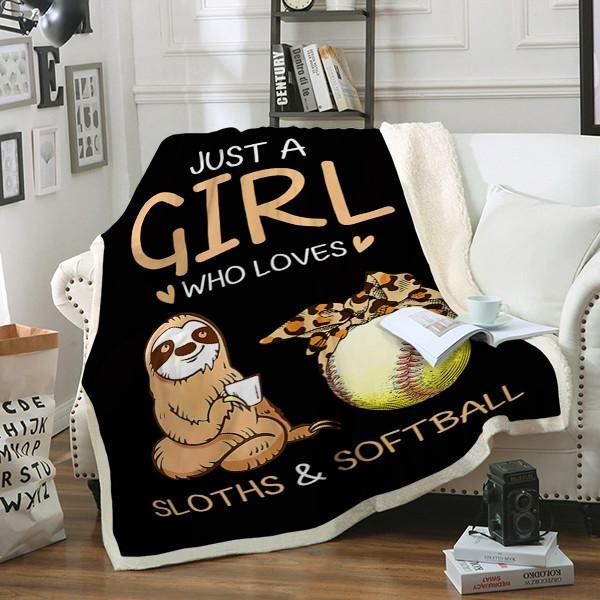 Softball Sloth Just A Girl Sherpa Fleece Blanket