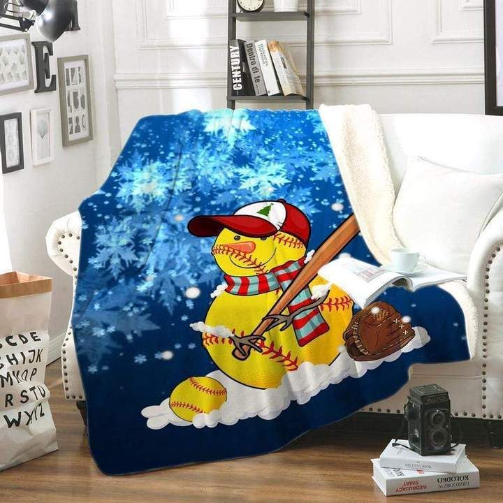 Softball Snowman Christmas Sherpa Fleece Blanket