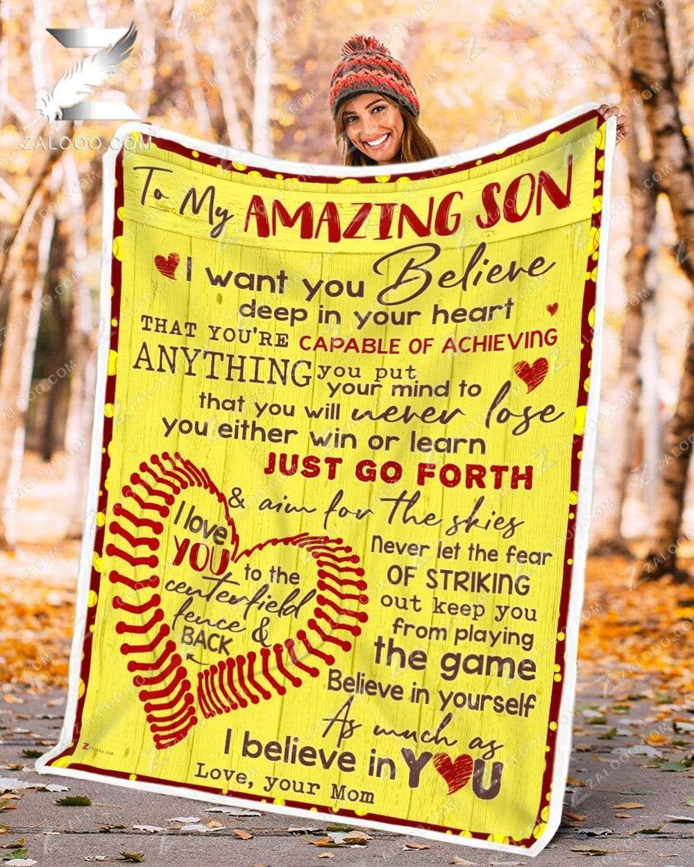 Softball Son Mom I Love You To The Centerfield Fence And Back Sherpa Fleece Blanket