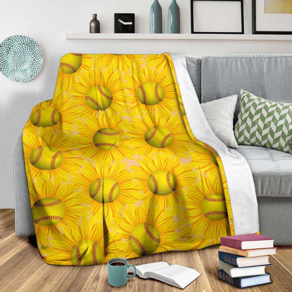 Softball Sunflower Sherpa Fleece Blanket