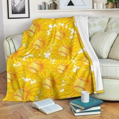 Softball Sunflower Sherpa Fleece Blanket