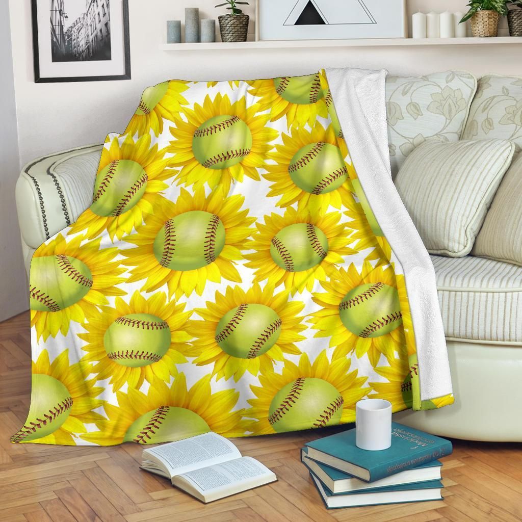 Softball Sunflower Sherpa Fleece Blanket
