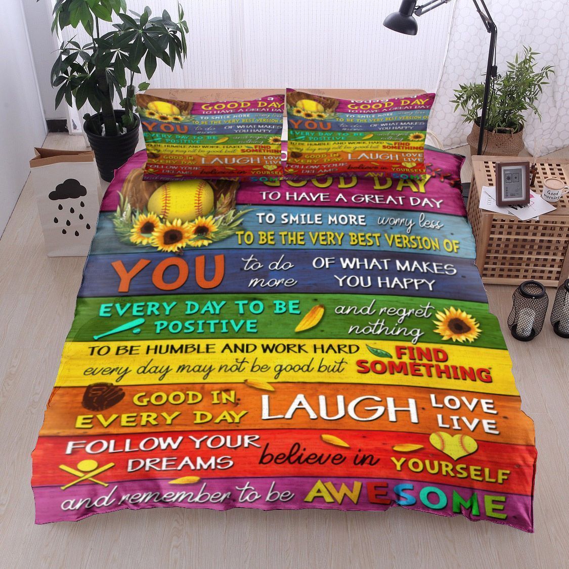 Softball Sunflower Laugh Love Live Bedding Set