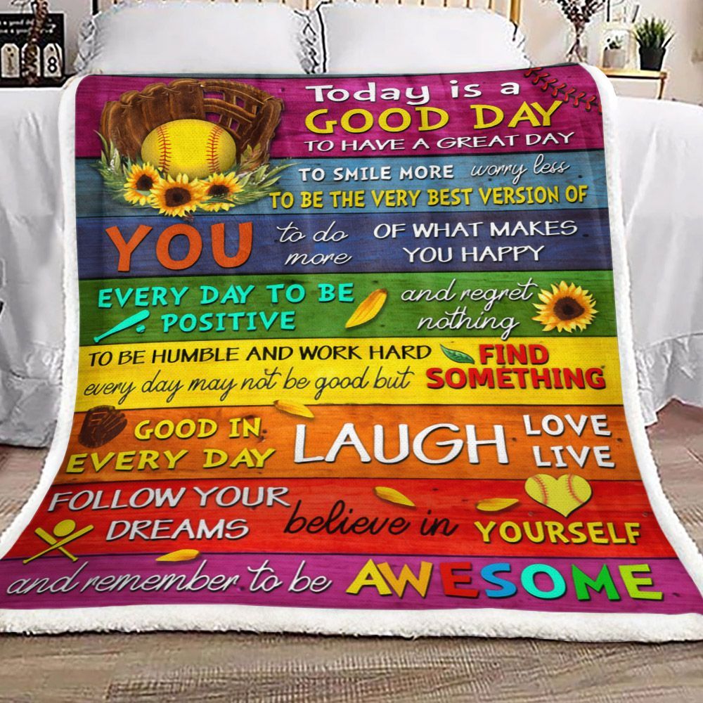 Softball Sunflower Today Is A Good Day Sherpa Fleece Blanket