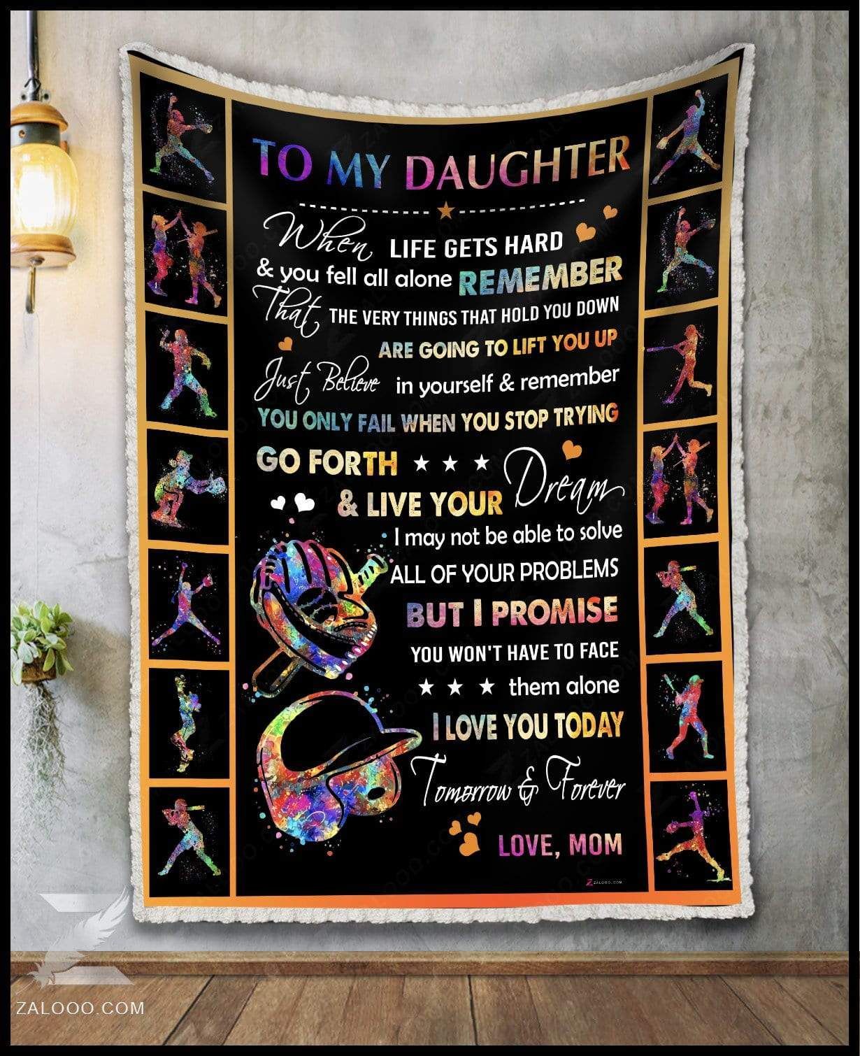 Softball To My Daughter Sherpa Fleece Blanket