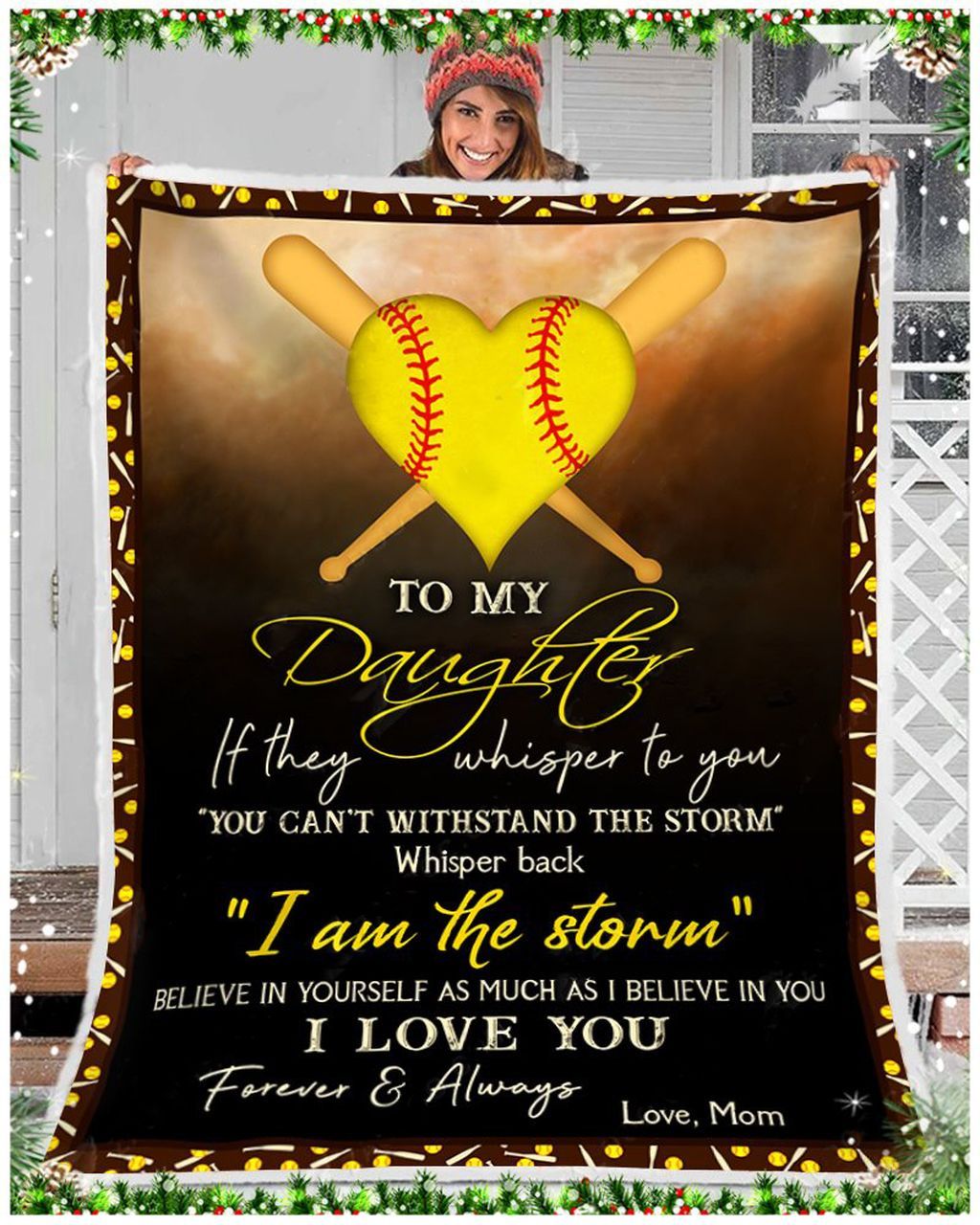 Softball To My Daughter Sherpa Fleece Blanket