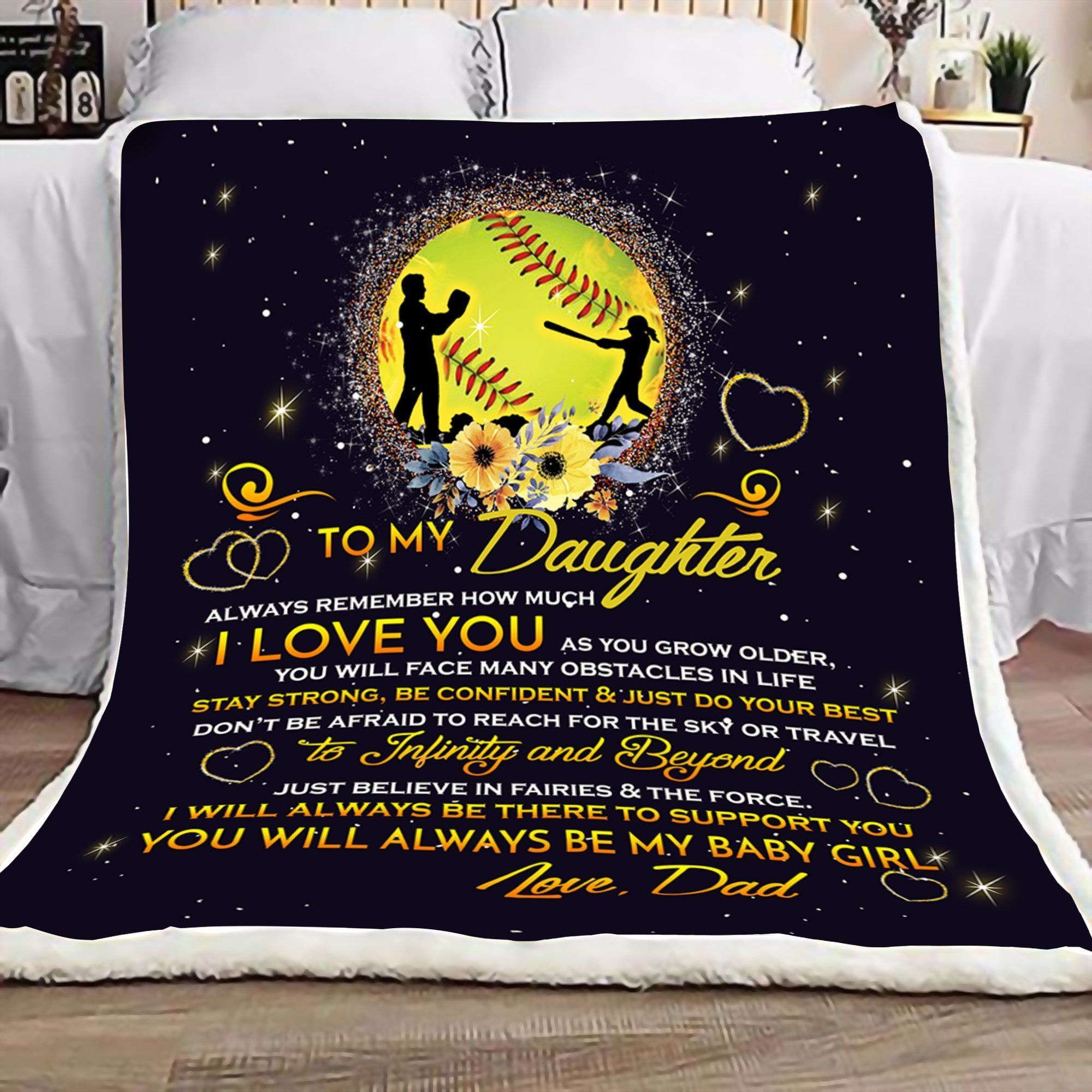 Softball To My Daughter Sherpa Fleece Blanket
