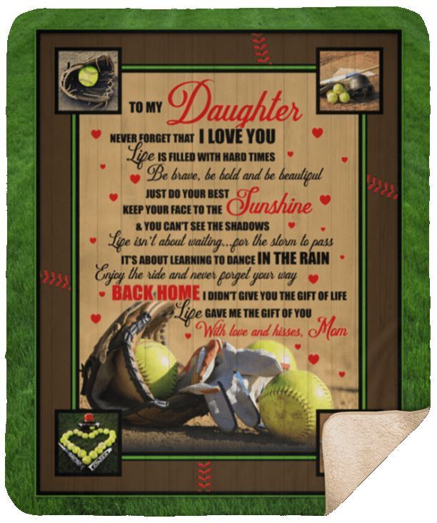 Softball To My Daughter Sherpa Fleece Blanket