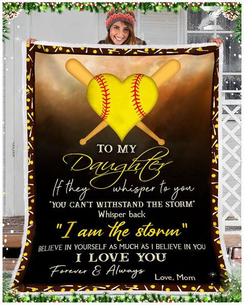 Softball To My Daughter Sherpa Fleece Blanket