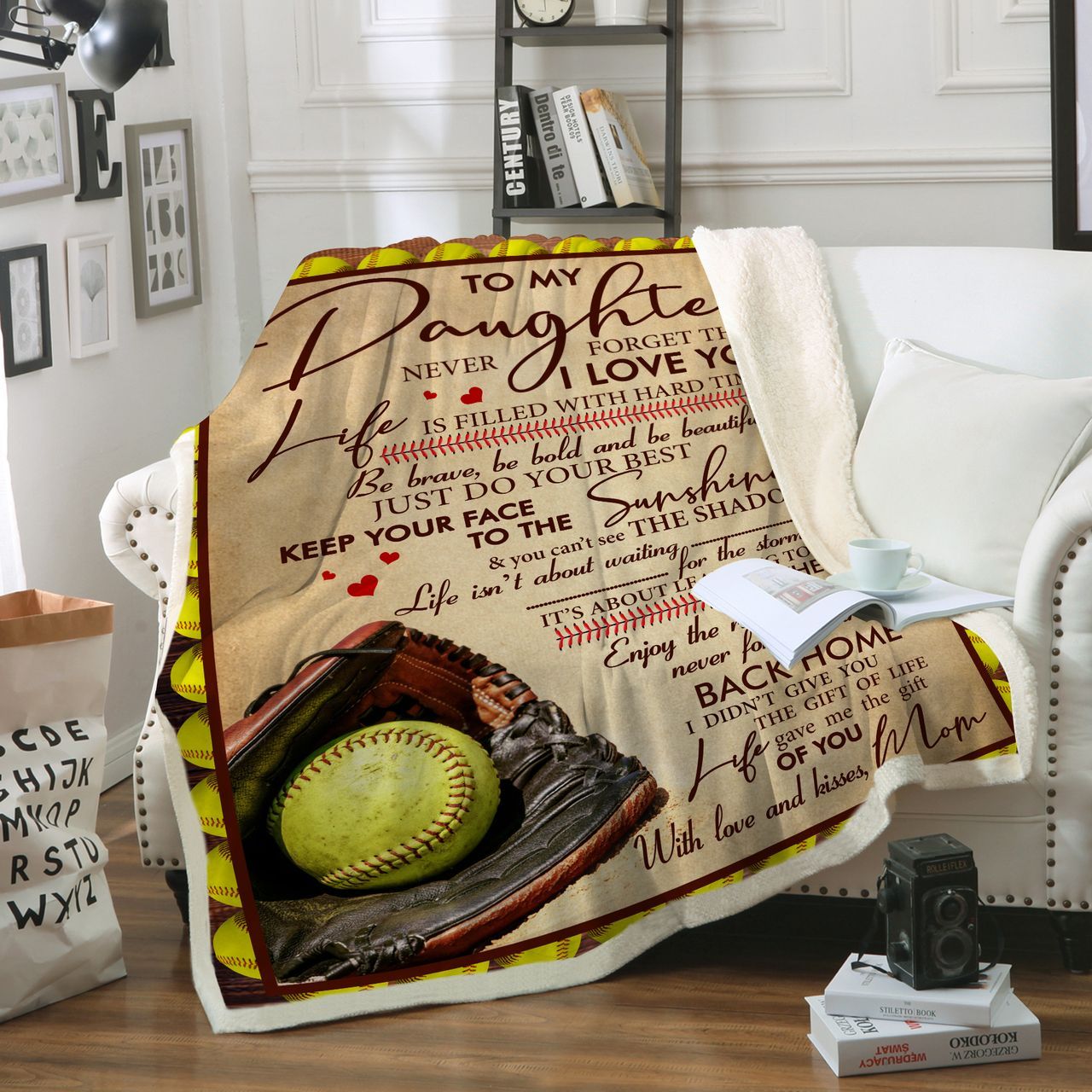 Softball To My Daughter Sherpa Fleece Blanket