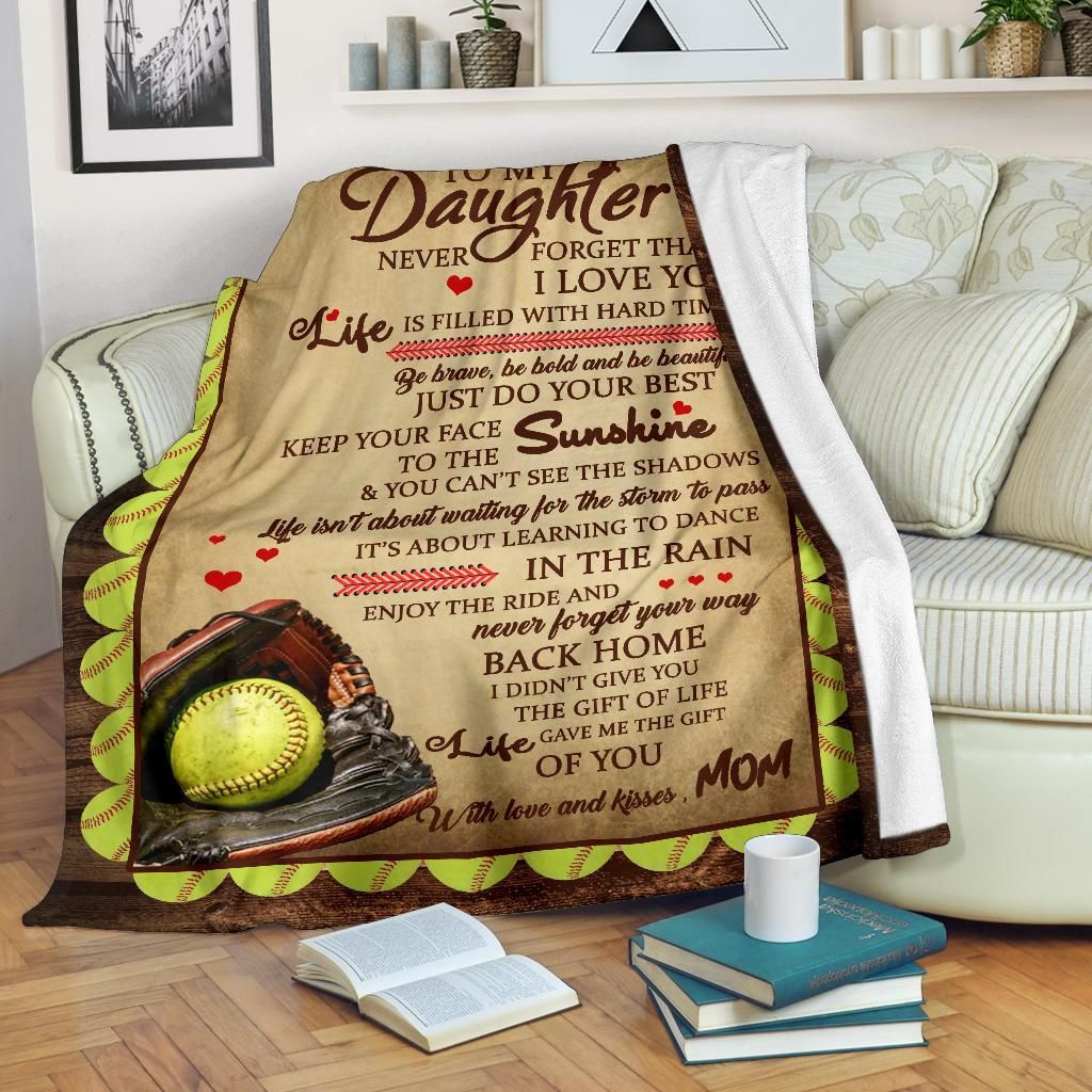 Softball To My Daughter Sherpa Fleece Blanket
