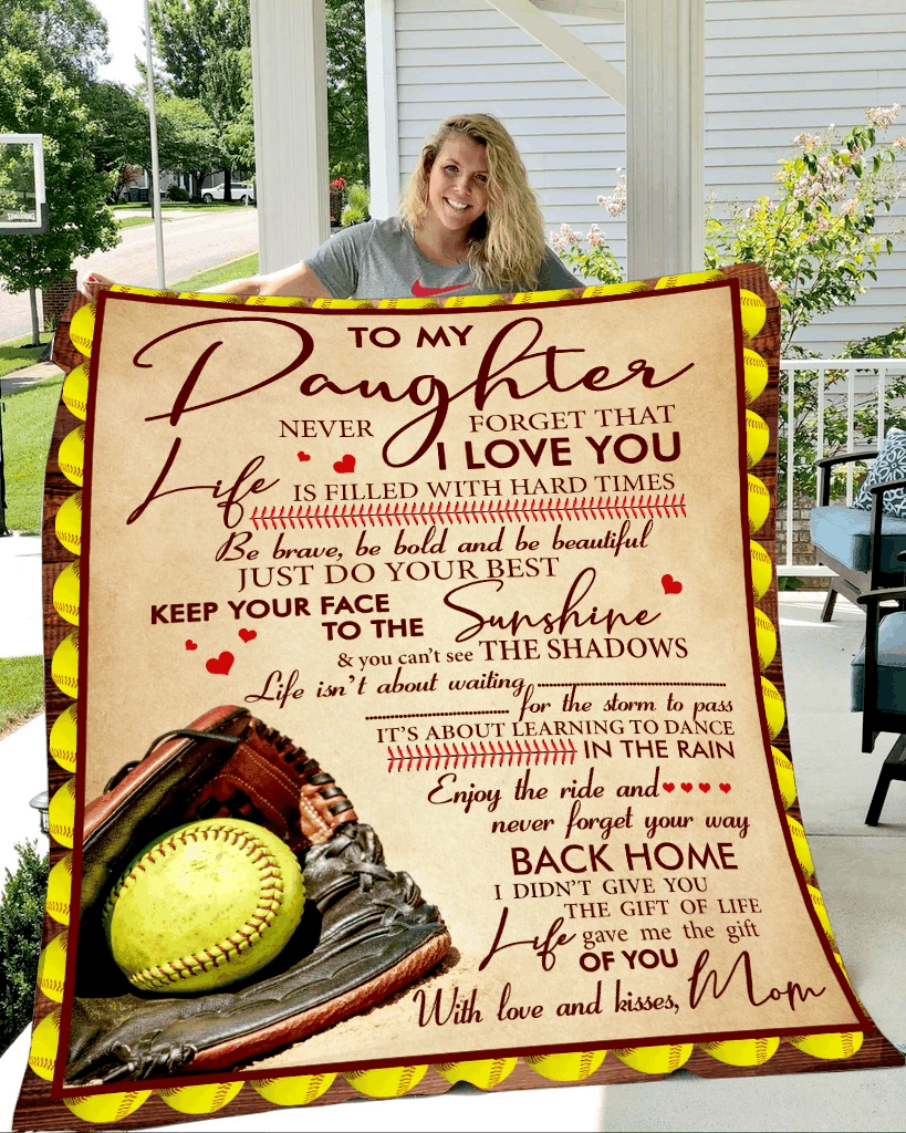 Softball To My Daughter Sherpa Fleece Blanket