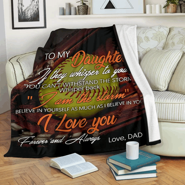 Softball To My Daughter Sherpa Fleece Blanket