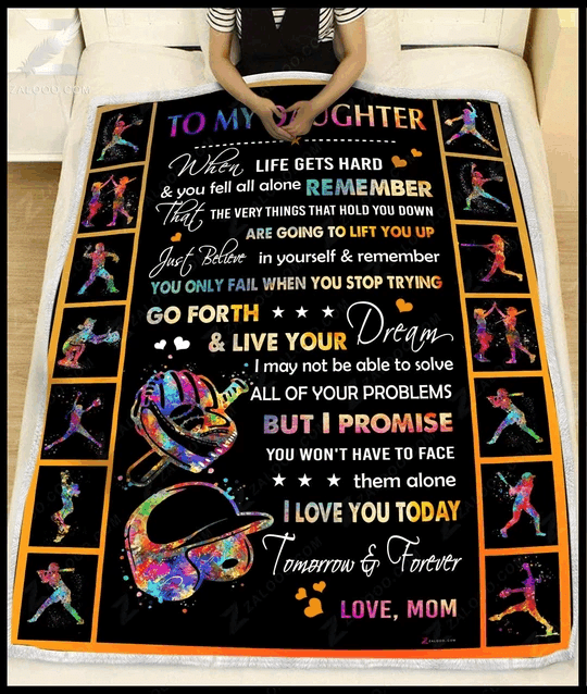 Softball To My Daughter Sherpa Fleece Blanket
