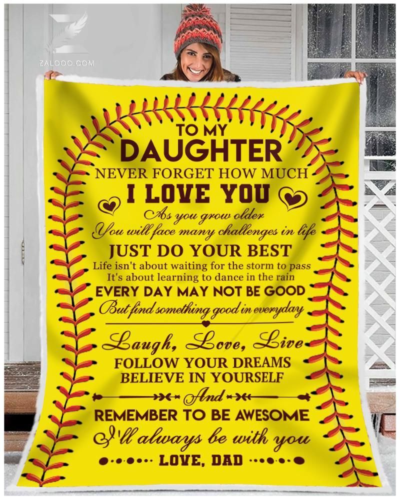 Softball To My Daughter Dad Sherpa Fleece Blanket