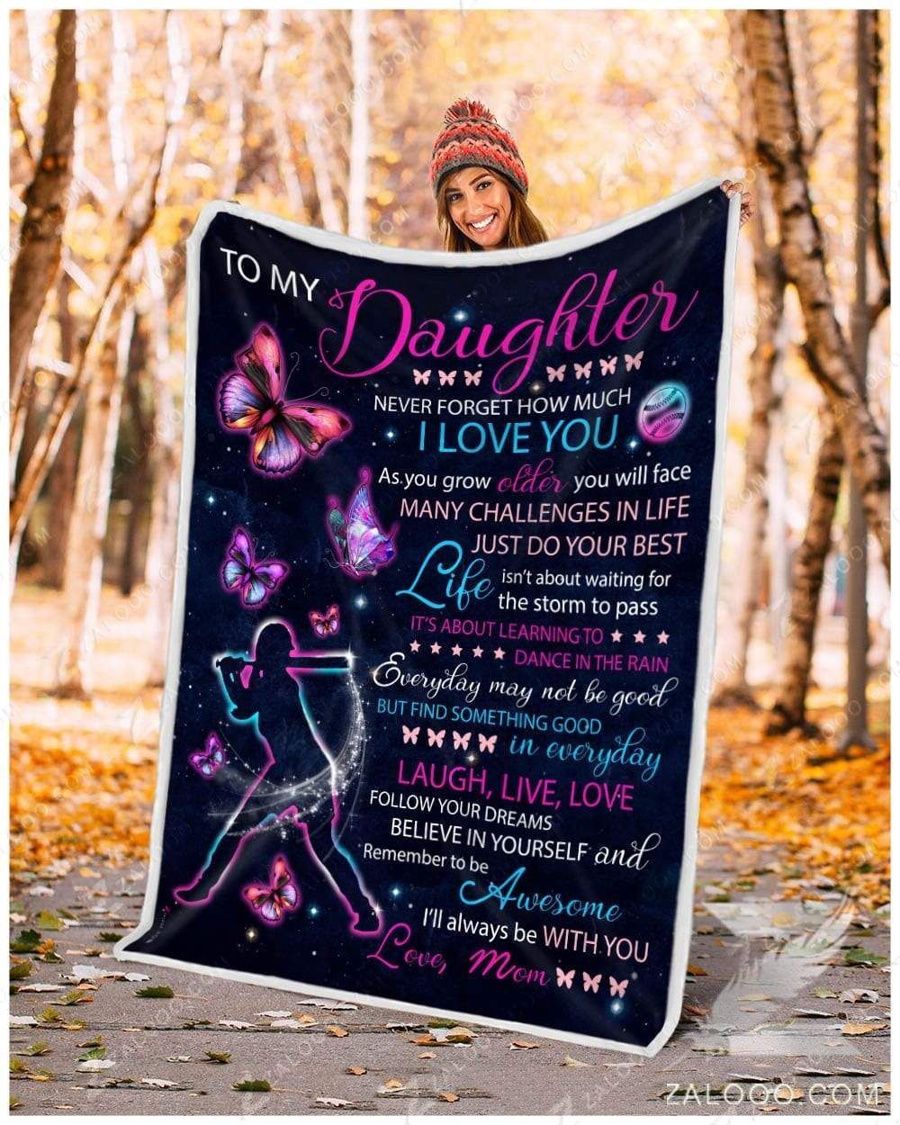 Softball To My Daughter Find Something Good In Everyday Mom Sherpa Fleece Blanket