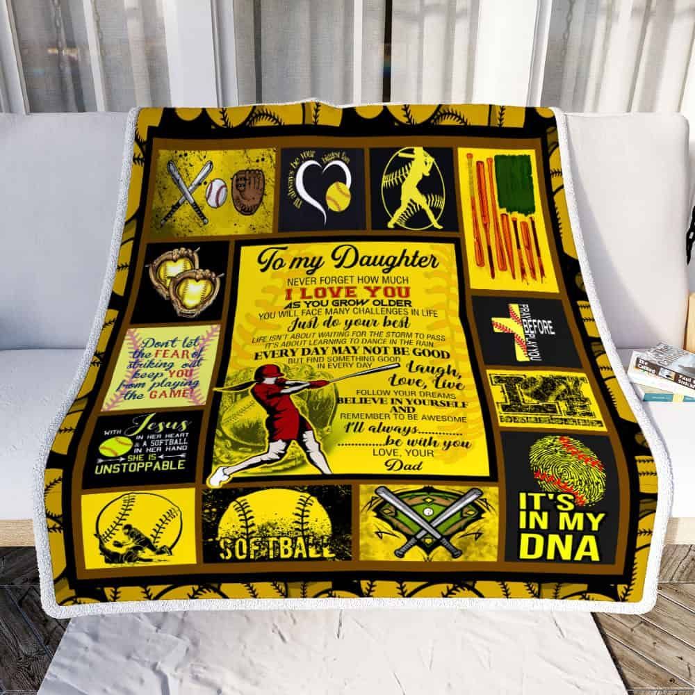Softball To My Daughter Sherpa Fleece Blanket