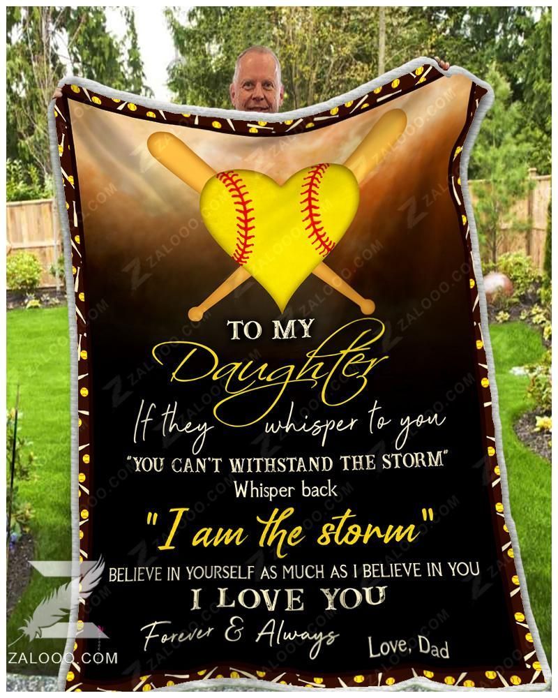 Softball To My Daughter I Love You Dad Sherpa Fleece Blanket