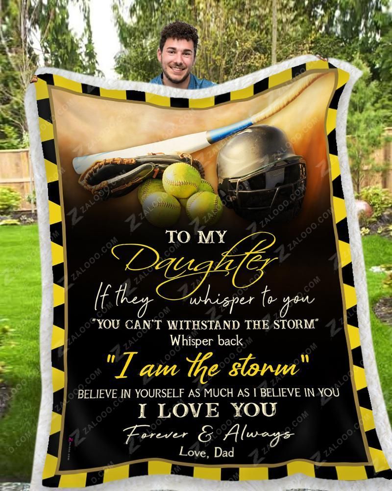 Softball To My Daughter I Love You Dad Sherpa Fleece Blanket