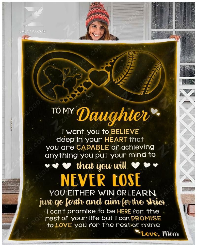 Softball To My Daughter I Want You To Believe Mom Sherpa Fleece Blanket