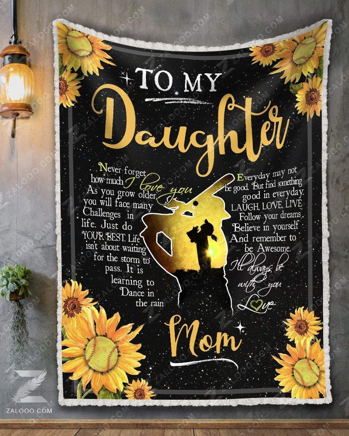 Softball To My Daughter I Will Always Be With You Mom Sherpa Fleece Blanket