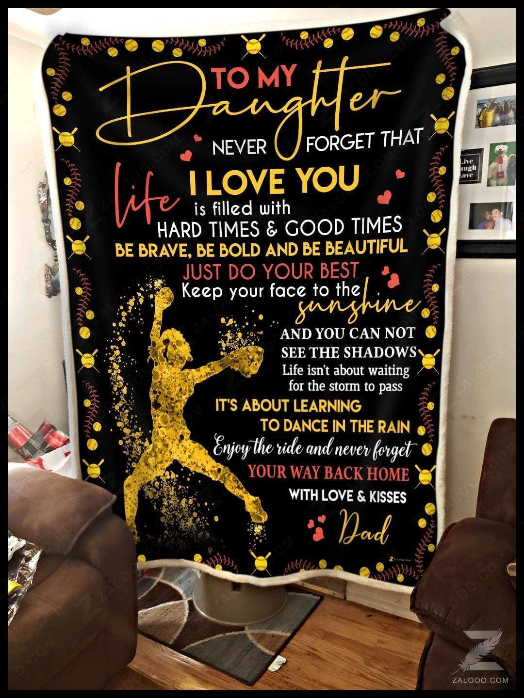 Softball To My Daughter Keep Your Face To The Sunshine Dad Sherpa Fleece Blanket