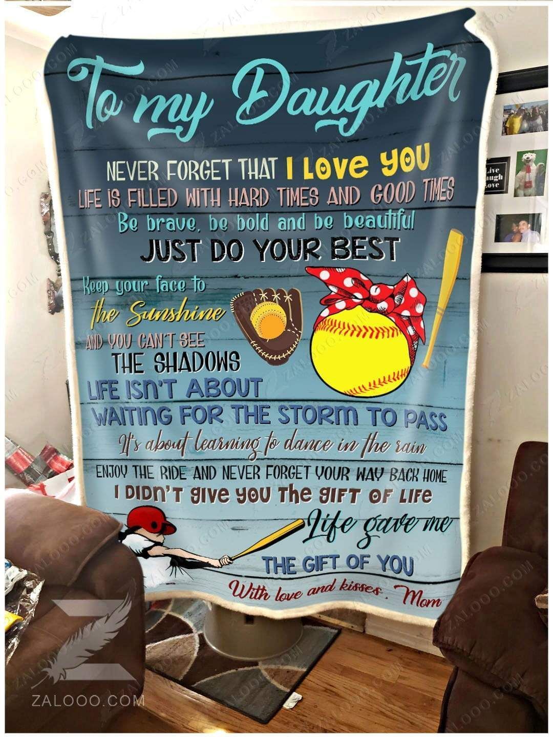 Softball To My Daughter Keep Your Face To The Sunshine Mom Sherpa Fleece Blanket